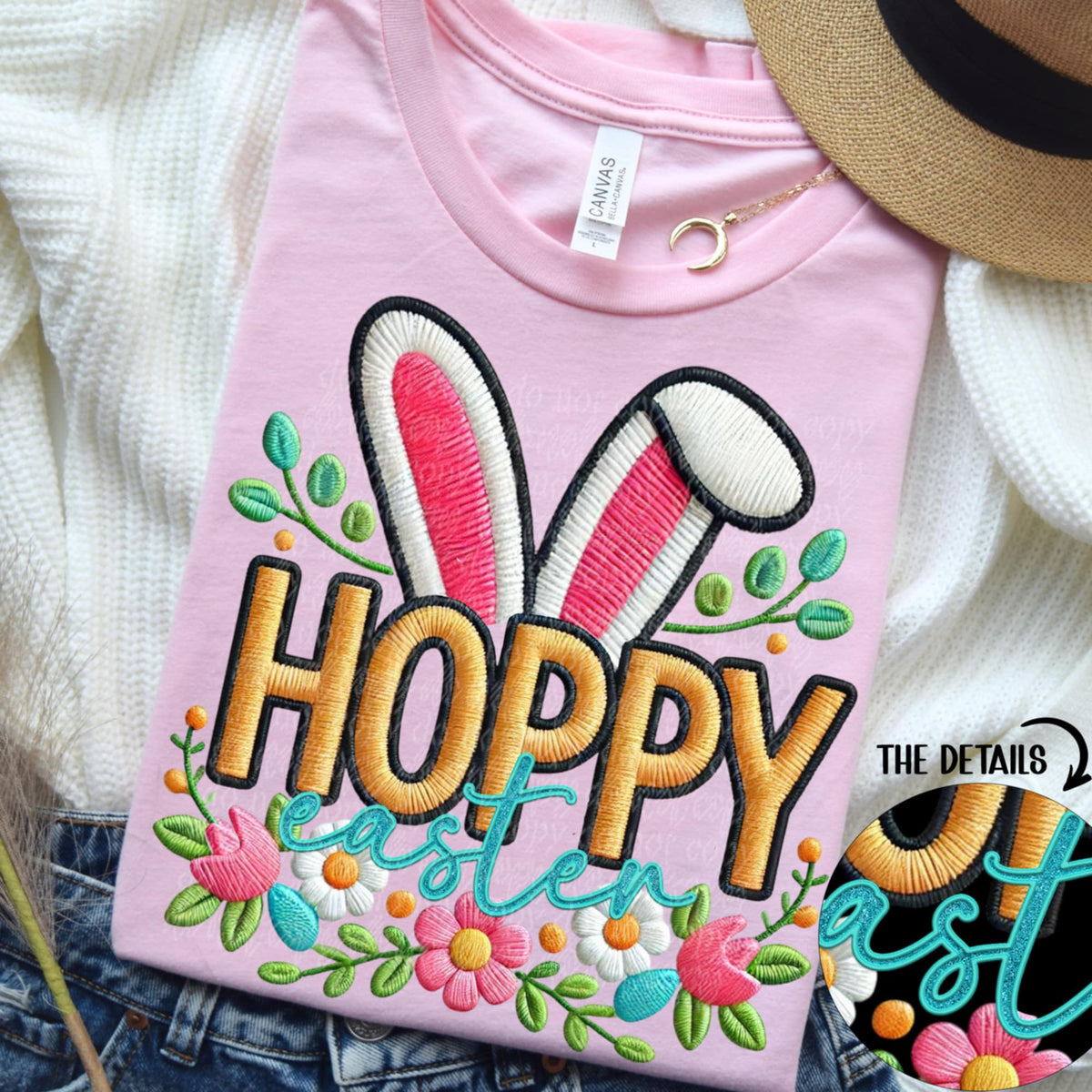 Hoppy Easter embroidered (TTD) 91549 DTF transfer