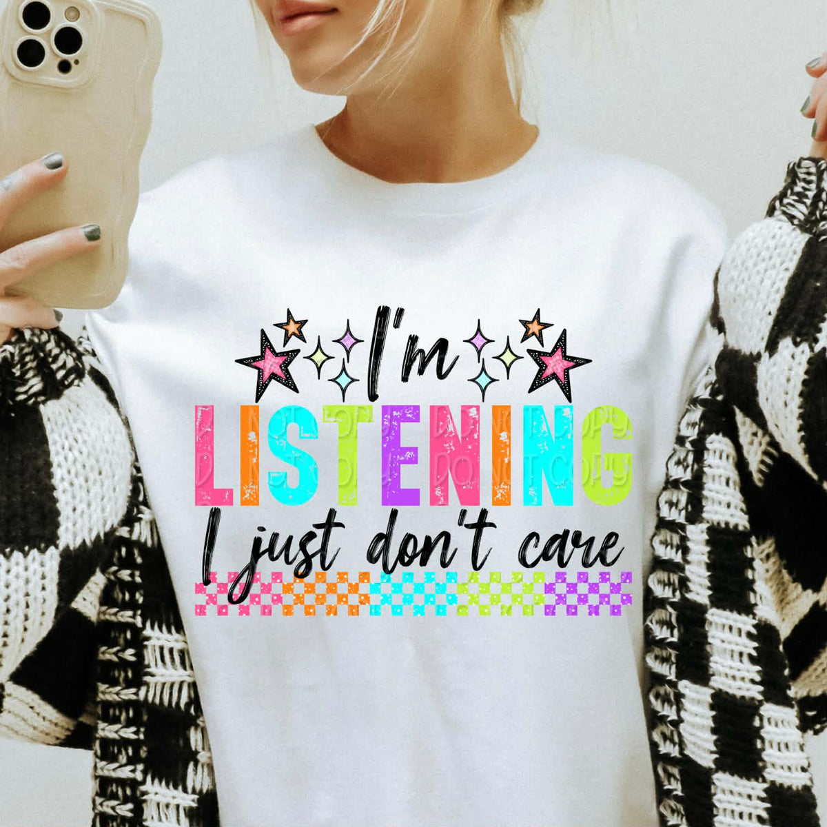 I’m listening I just don’t care BLACK (DWS) DTF Transfer