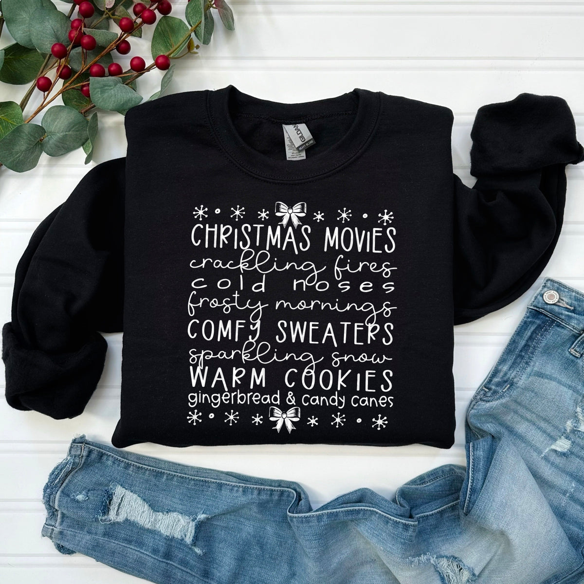 Christmas Things List with bows (WHITE) 113365 DTF transfer