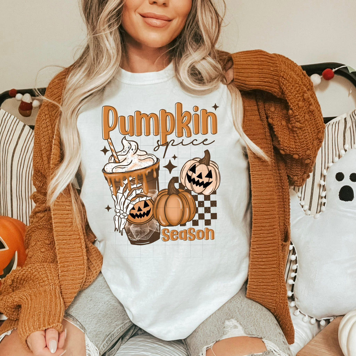 Pumpkin Spice Season Skellie hand drink CSC DTF transfer