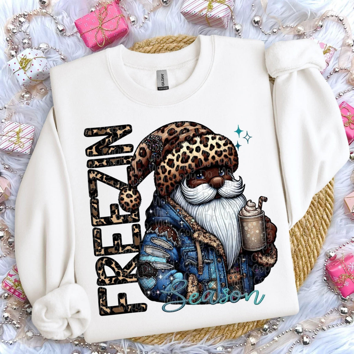 Freezin Season Santa darker skin tone (Virgo) DTF transfer
