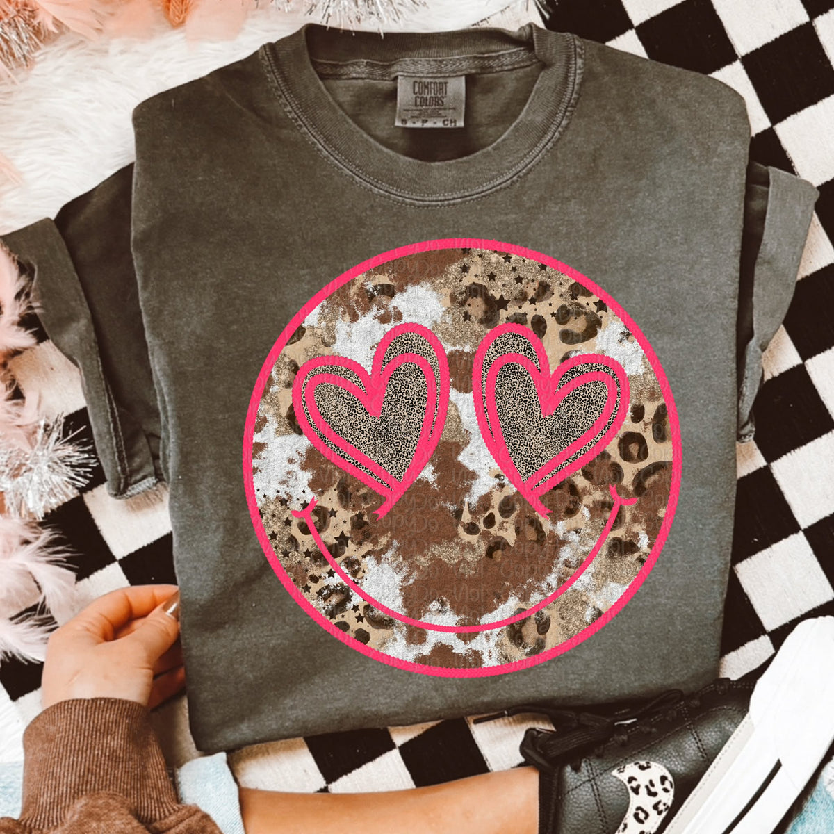 Hot pink heart eyes cow/leopard print (virgo) DTF Transfer