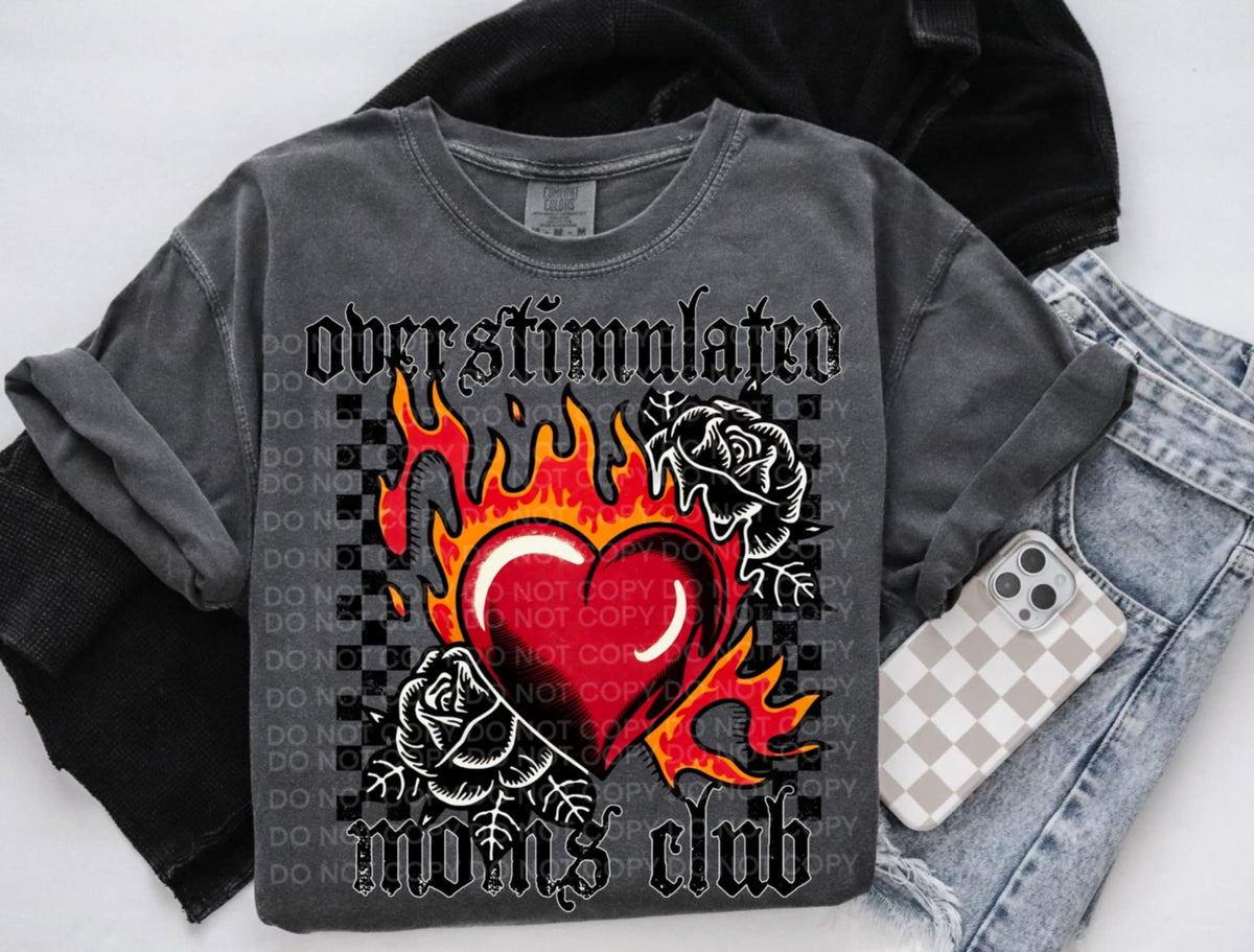 Overstimulated moms club burning heart (SCG) 92250 DTF transfer