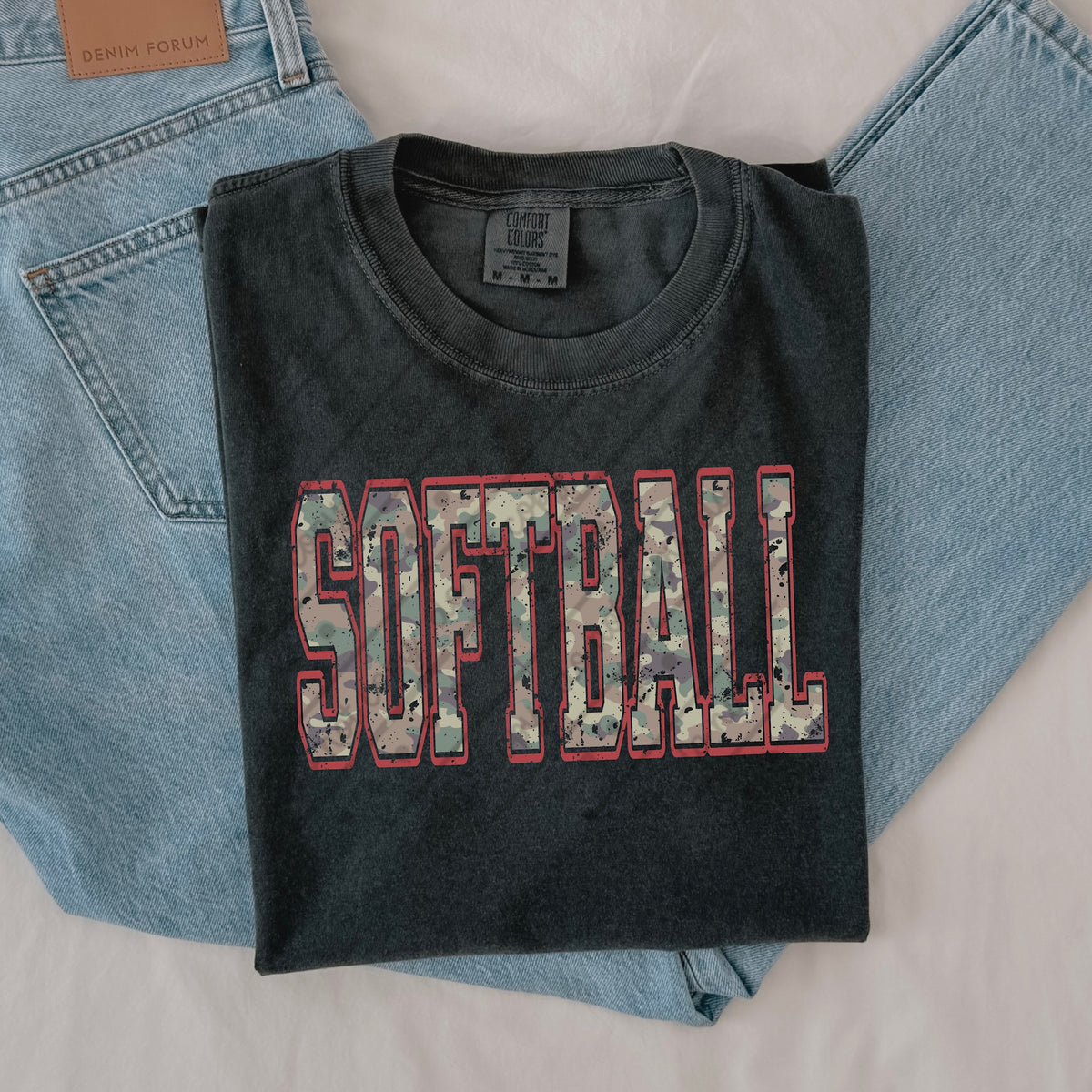 Softball camo (red outline) DISTRESSED (MZ) DTF Transfer