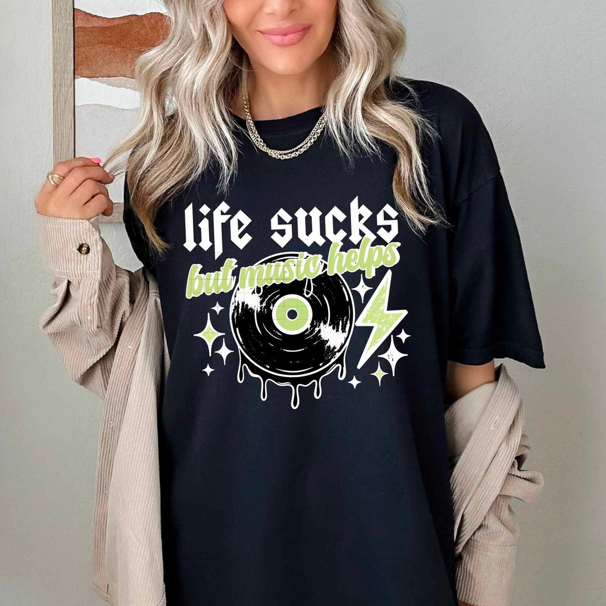 Life sucks but music helps WHITE (CSC) 84290 DTF transfer