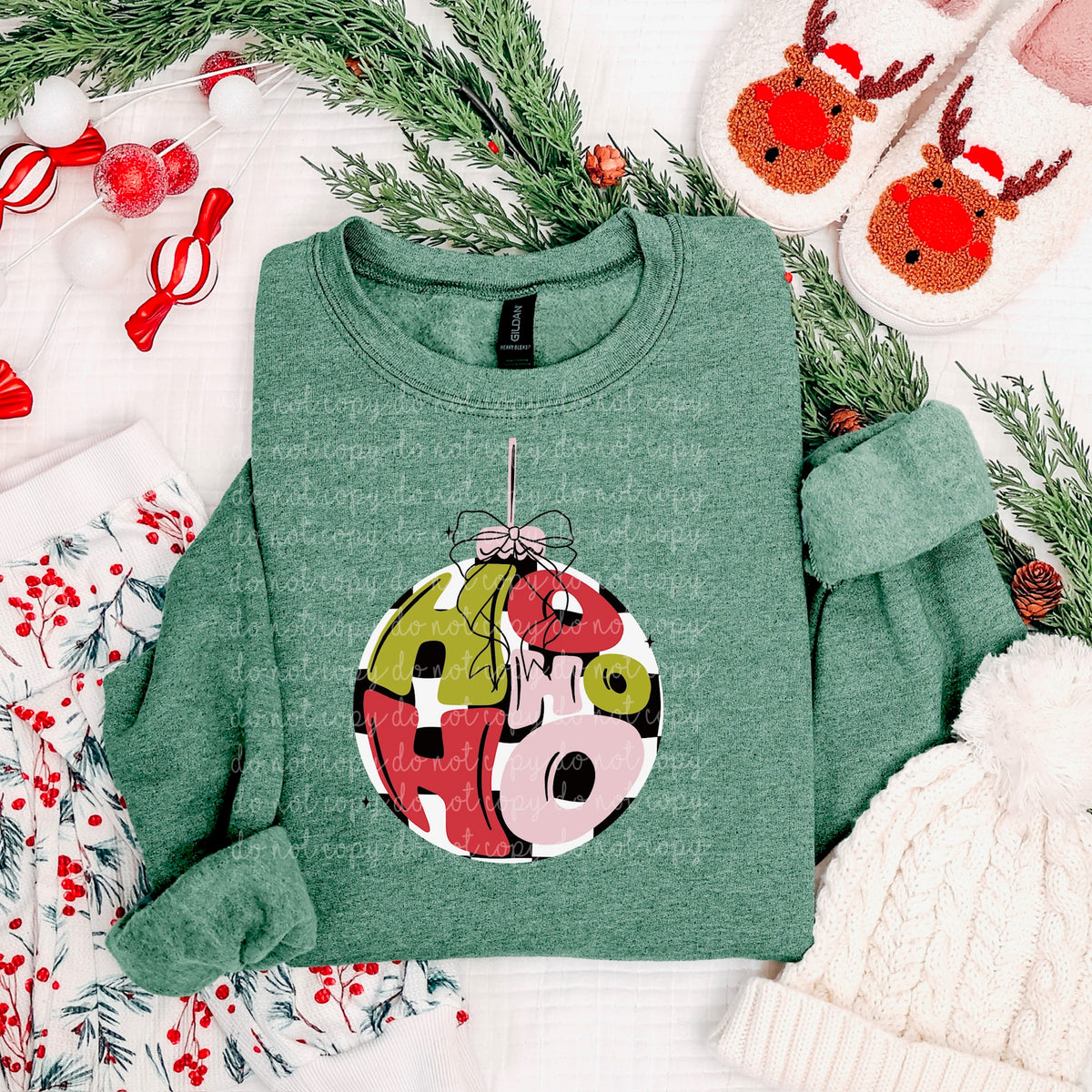 Ho Ho Ho Santa checker ornament DTF transfer