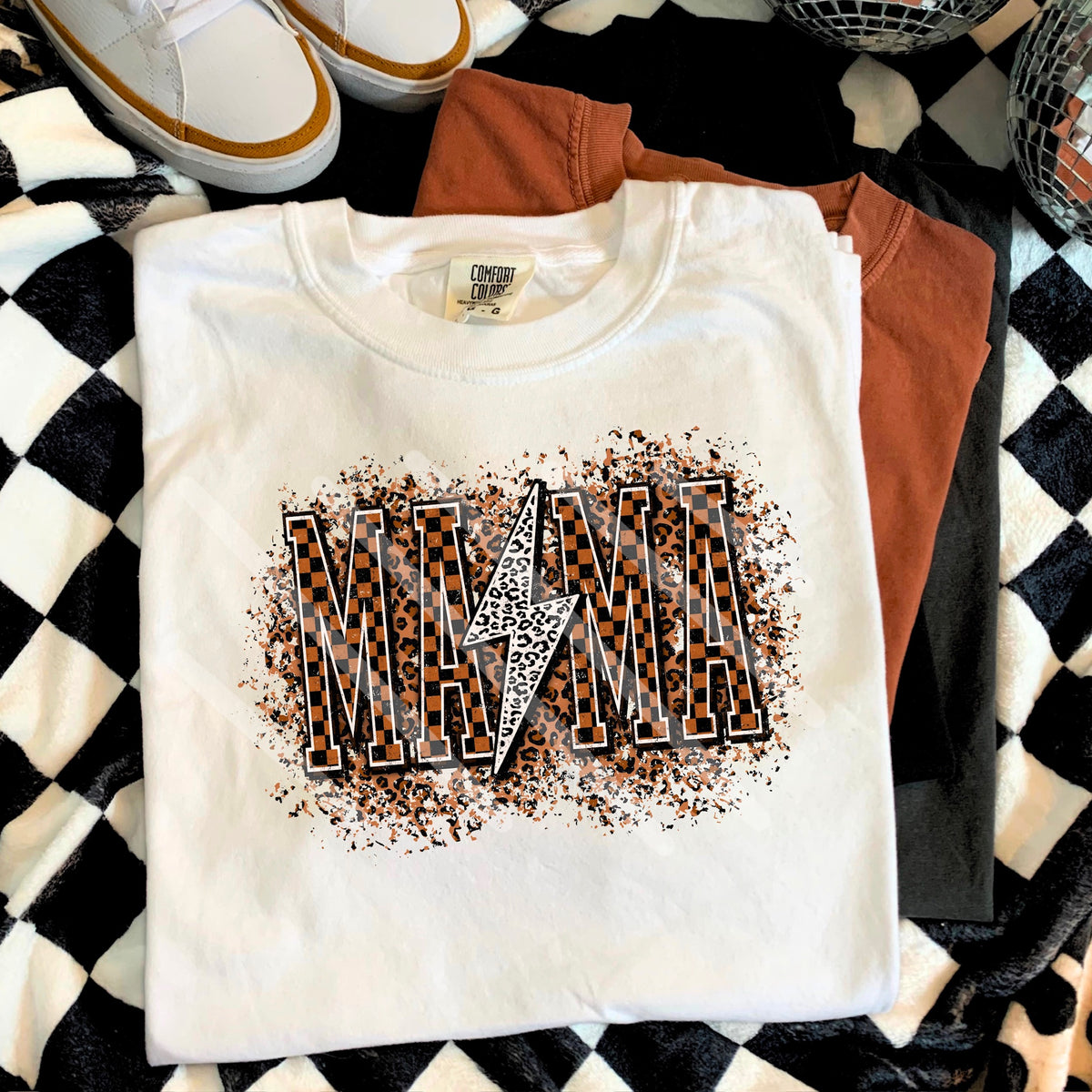 Mama leopard and checker splatter (scarlow) 114319 DTF transfer