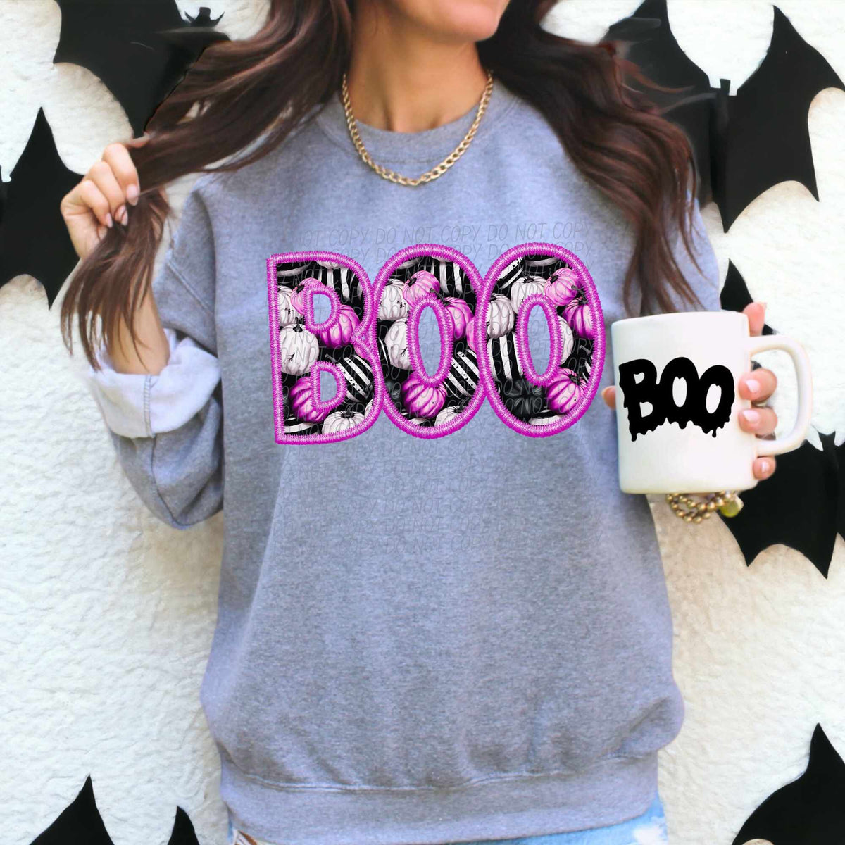 Boo pink outline pink pumpkins (CITY) 55916 DTF transfer