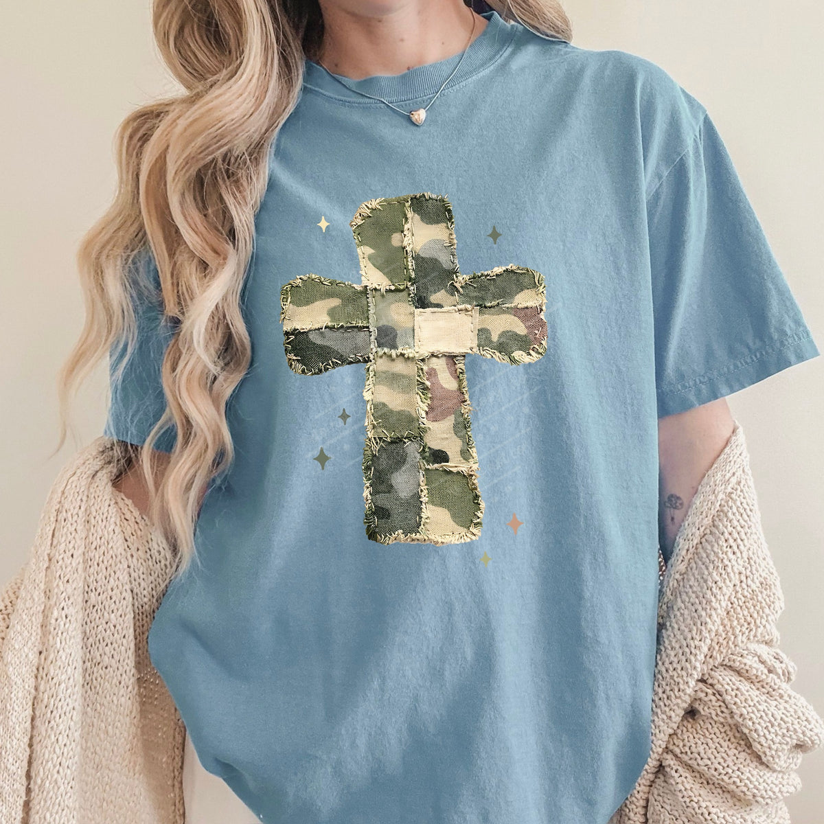 Camo denim cross DTF Transfer