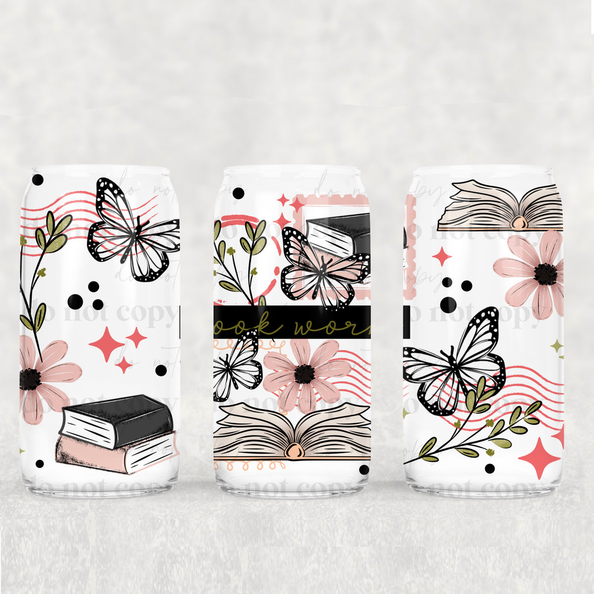 Book Worm w/ butterflies (CSC) UV DTF WRAP