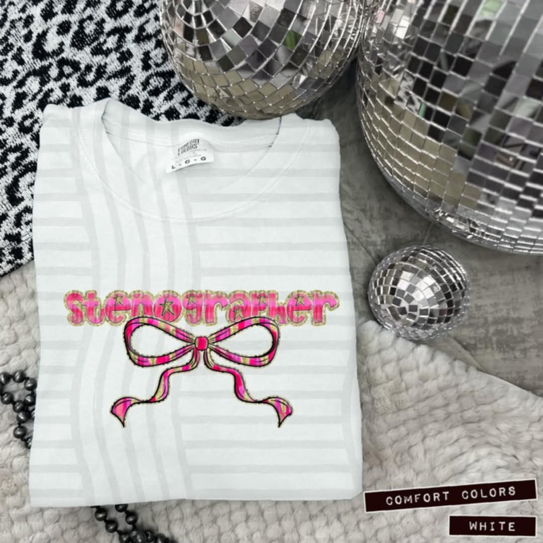 Stenographer pink with bow (Caplinger) 100611 DTF transfer