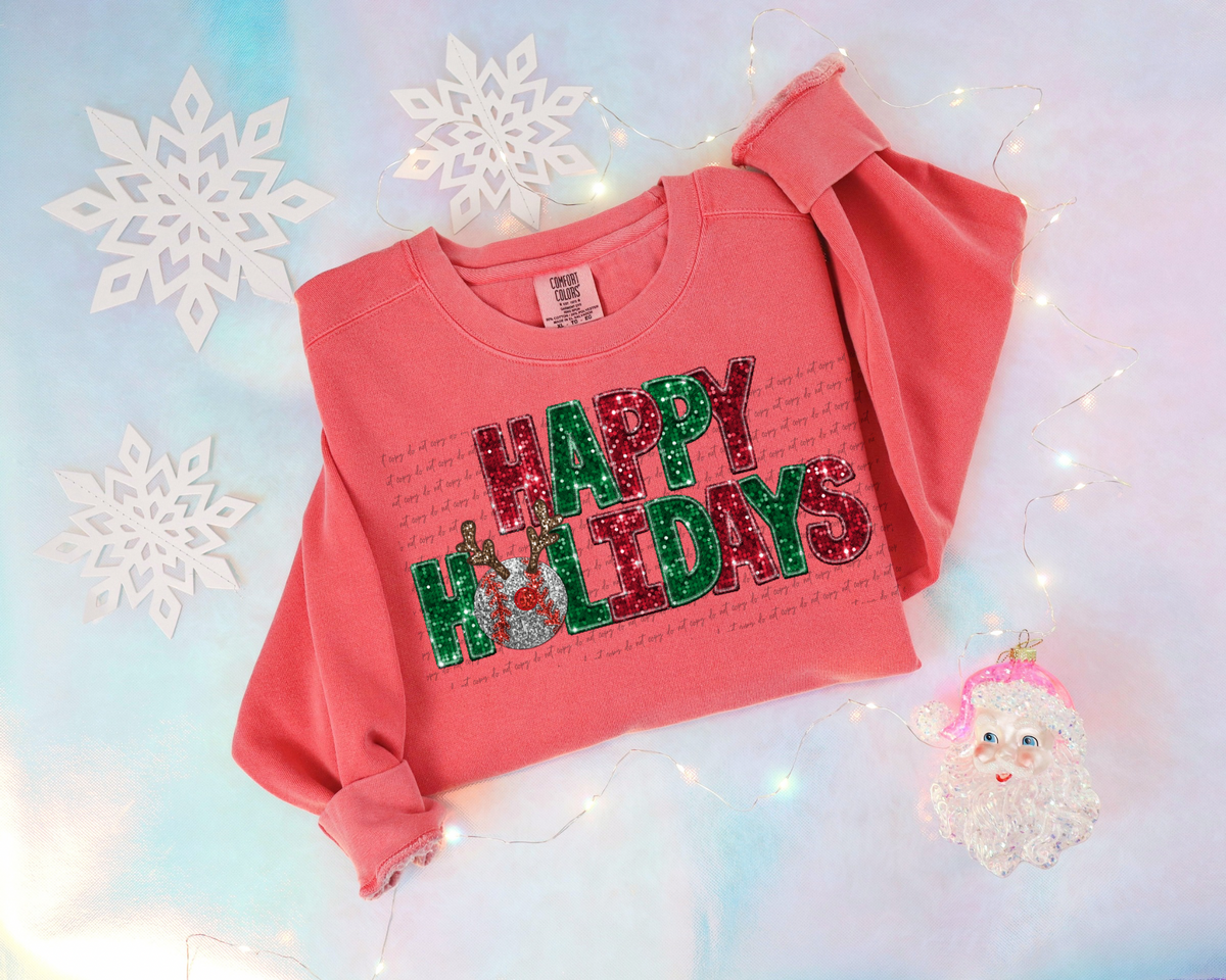 Happy Holidays baseball sparkle reindeer 30348 DTF TRANSFER
