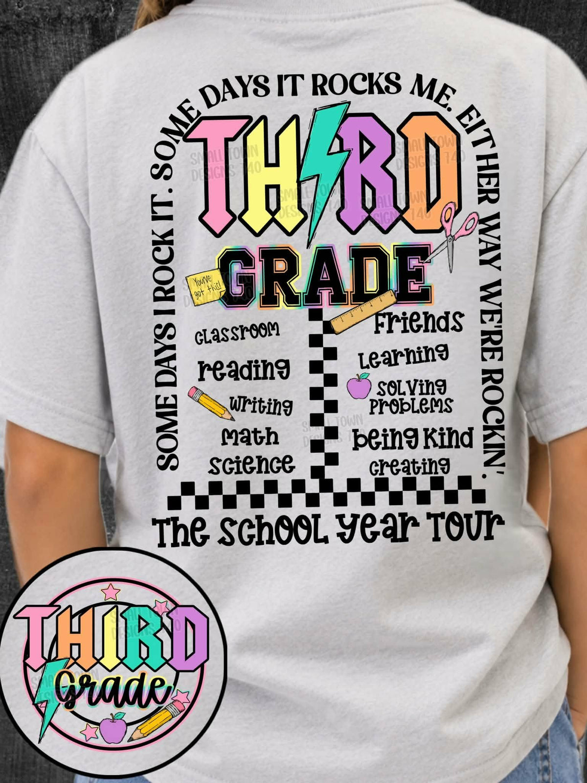 Third grade lightning colorful bolt arch with school words BACK (STD) DTF Transfer