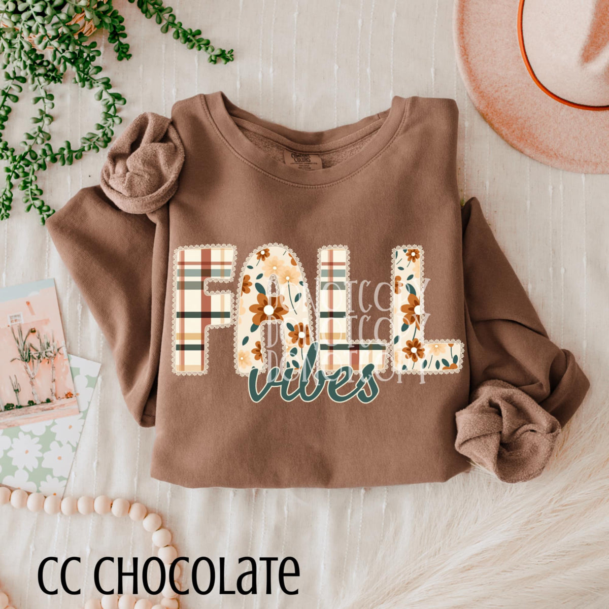 Fall Vibes Floral and Plaid Letters (csg) DTF transfer