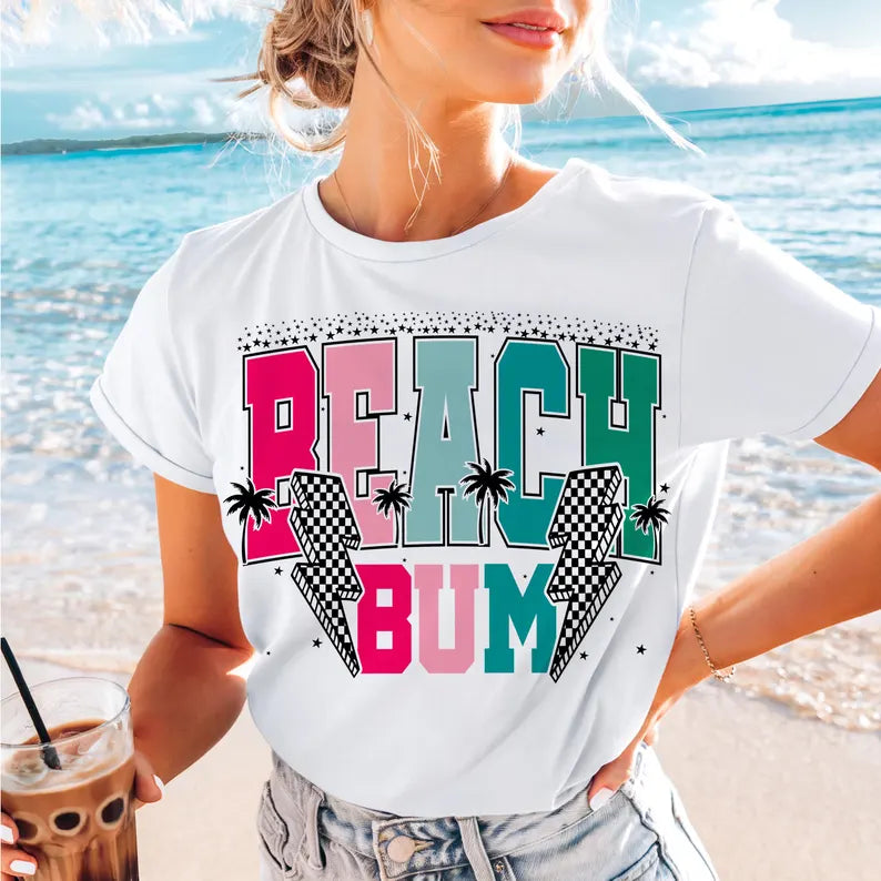 Beach bum checkered lightning bolts 96684 DTF transfer