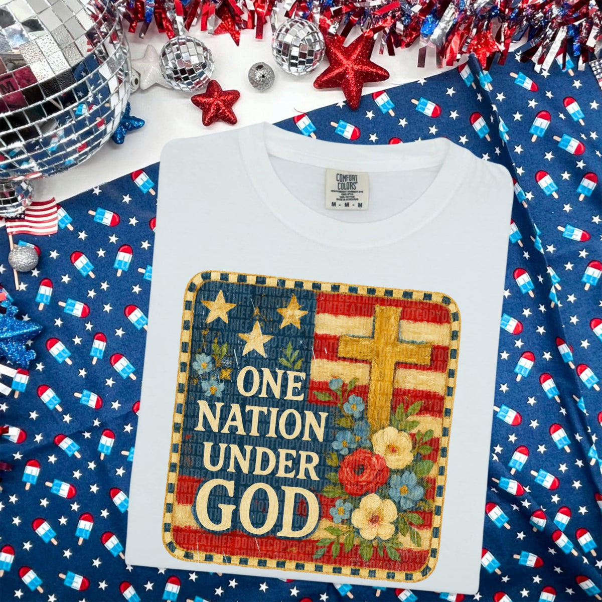One nation under god flag background (SDD) 99252 DTF transfer