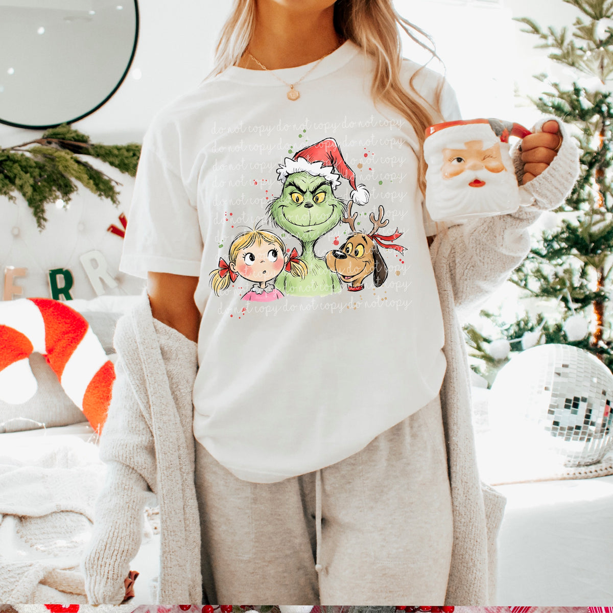 Green Guy with reindeer and girl 115107 DTF transfer