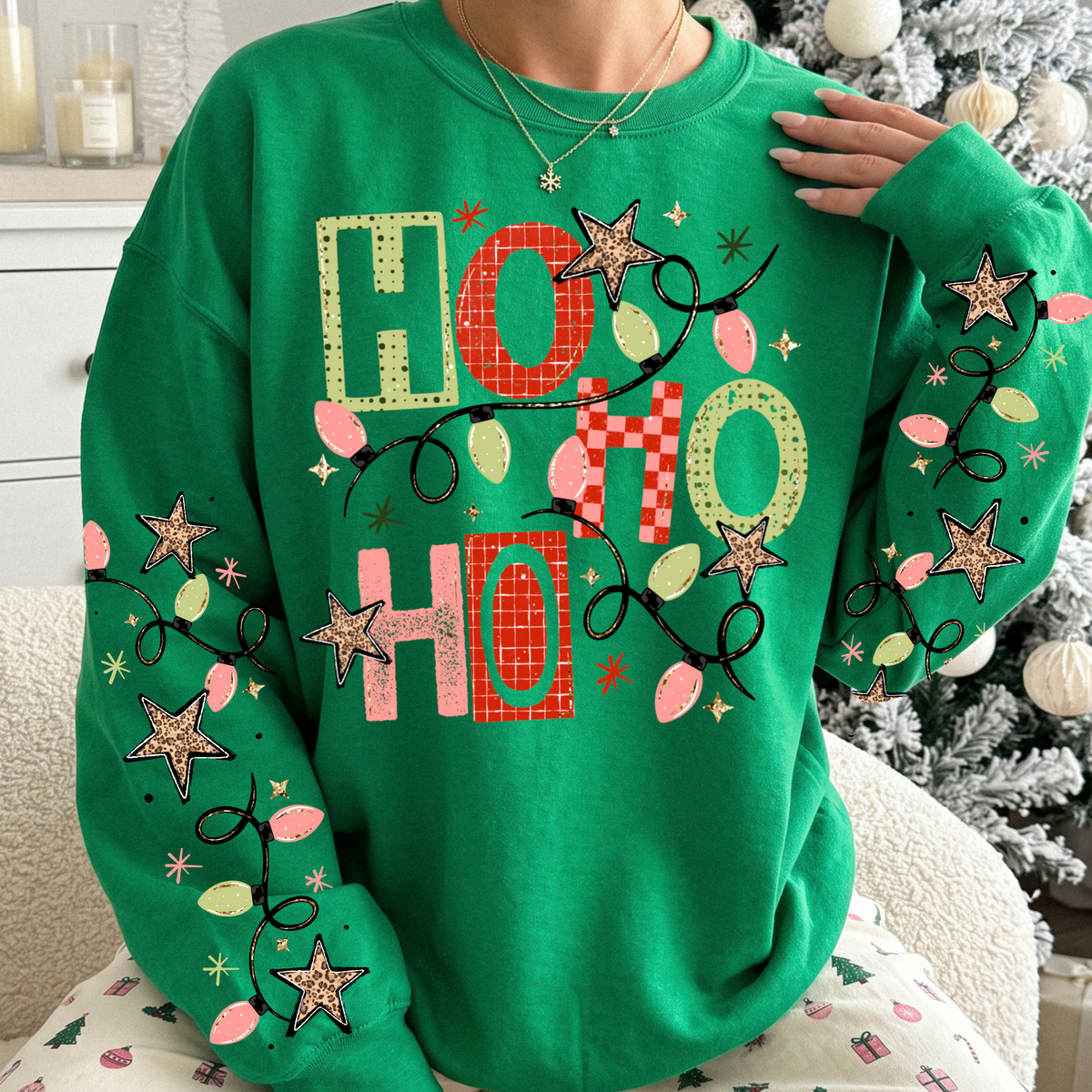 Ho ho ho lights pink (front only) (csc) DTF Transfer