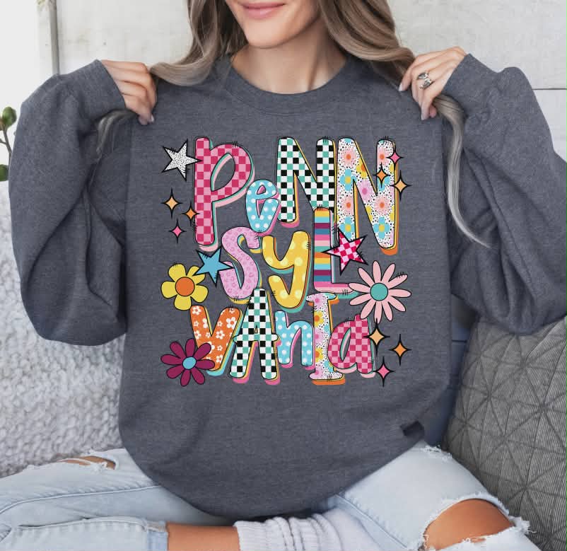 Pennsylvania colorful stars and flowers (S&G) DTF Transfer