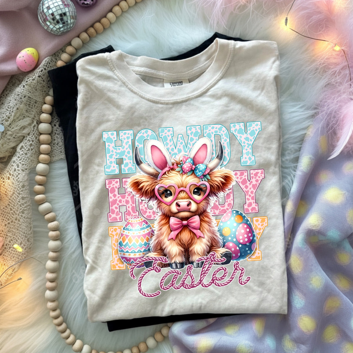 Howdy Easter cow bunny DTF transfer