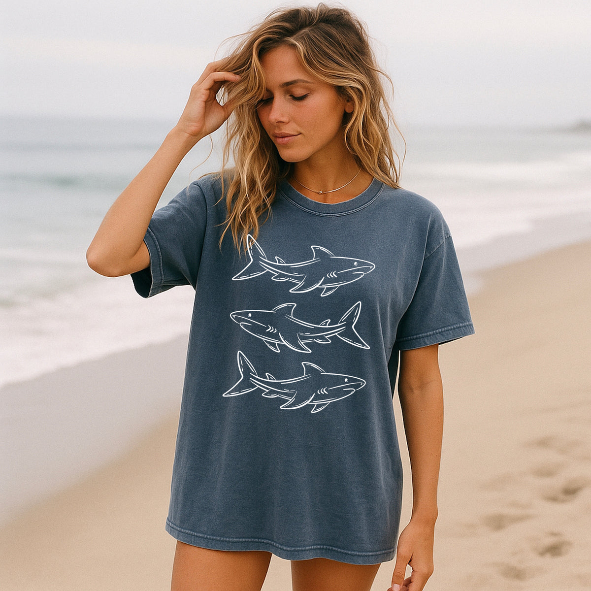 3 sharks stacked (white) (CSC) DTF Transfer