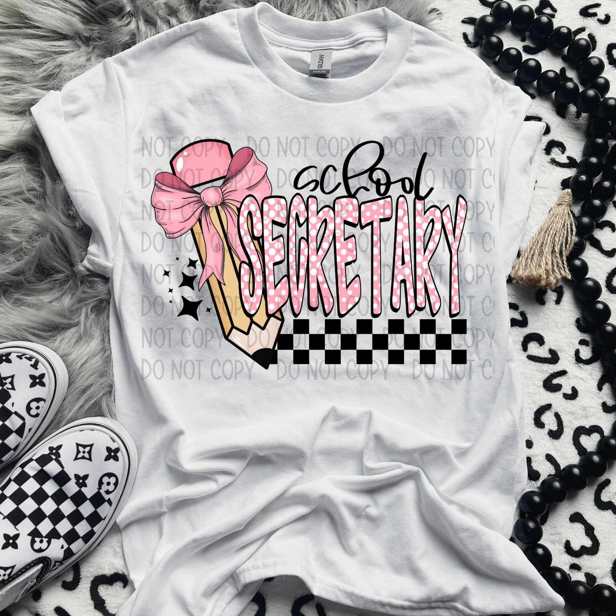 School secretary pencil pink bow (SW) 58413 DTF transfer