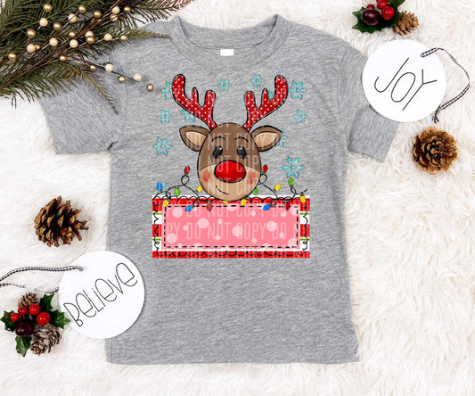 Reindeer red name tag blue snowflakes (caplinger) 73057 DTF transfer