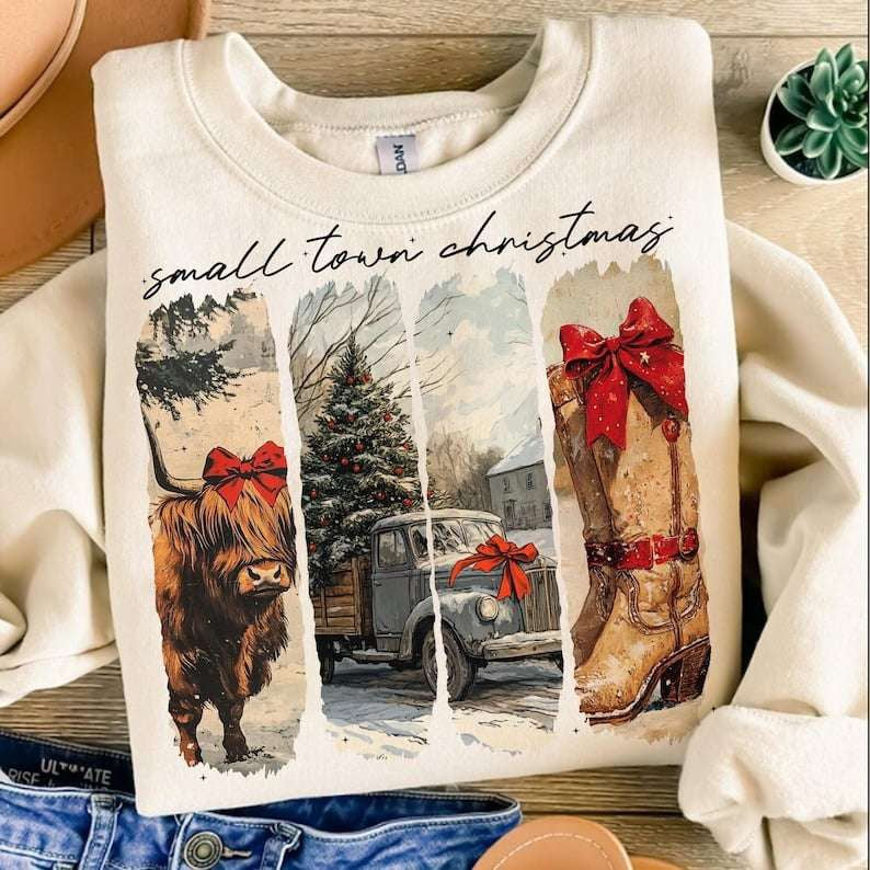 Small town Christmas rectangles black font 67527 DTF transfer