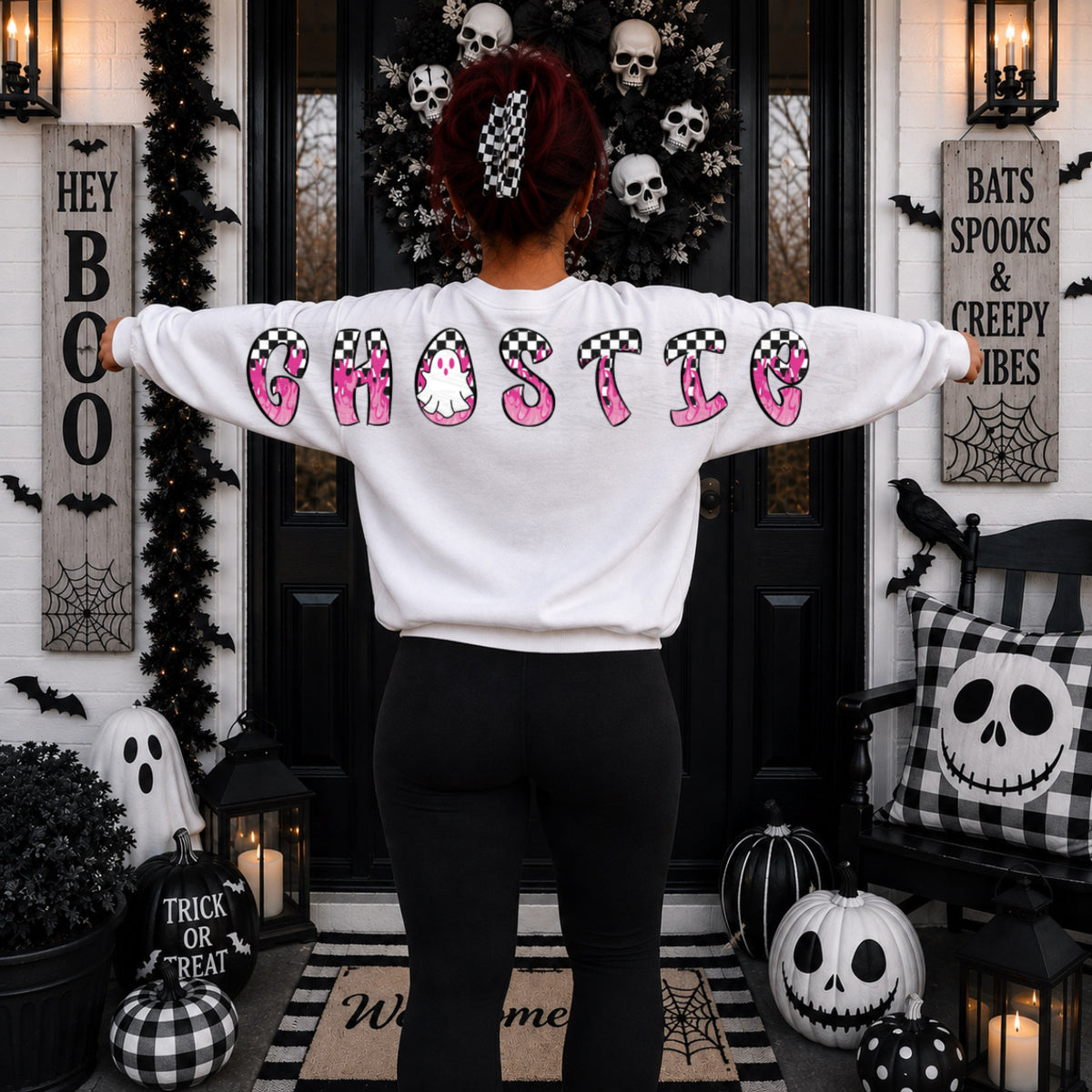 Ghostie pink and checker (INK) DTF transfer