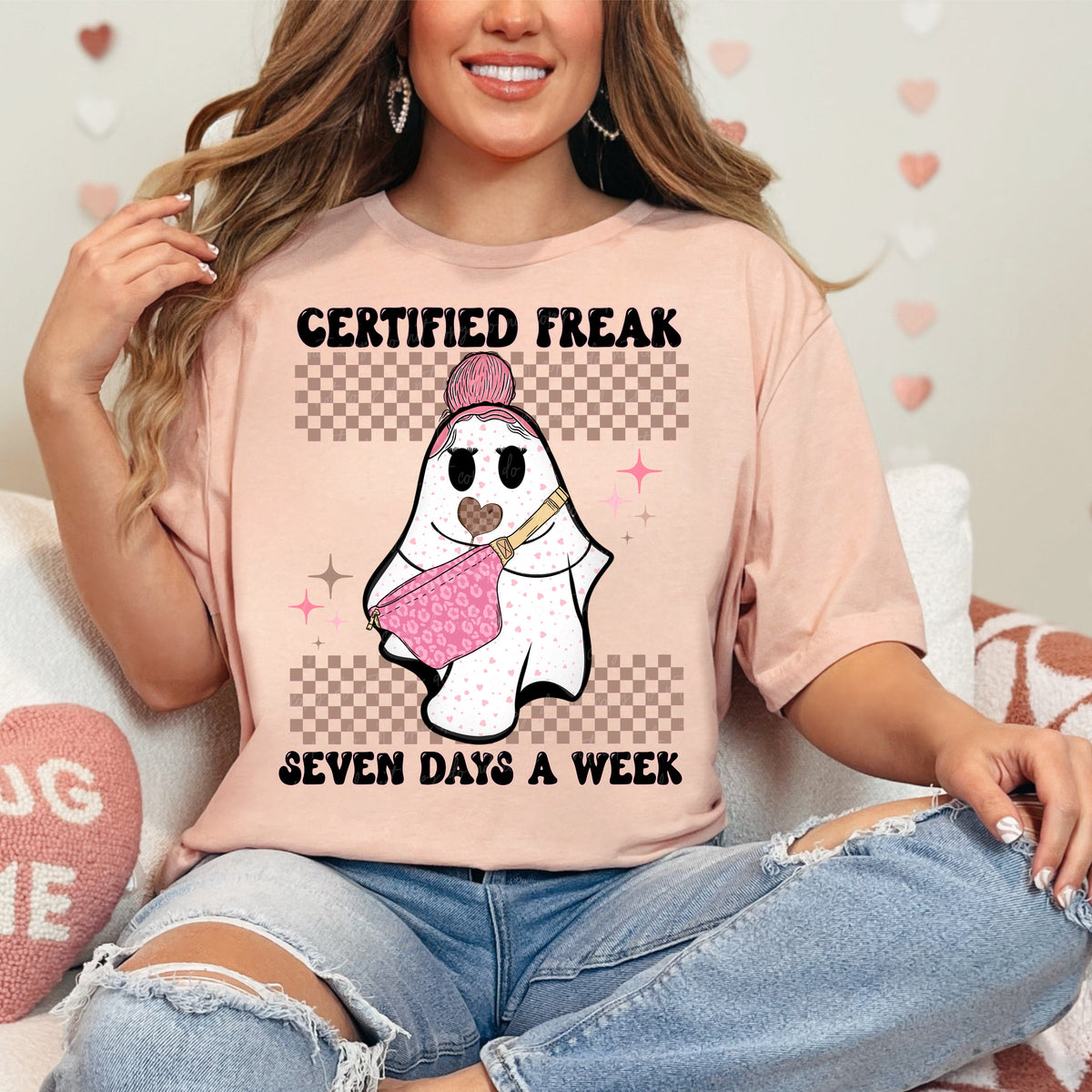 Certified Freak 7 Days a week Pink hair Ghost (black letters) 30256 DTF transfer