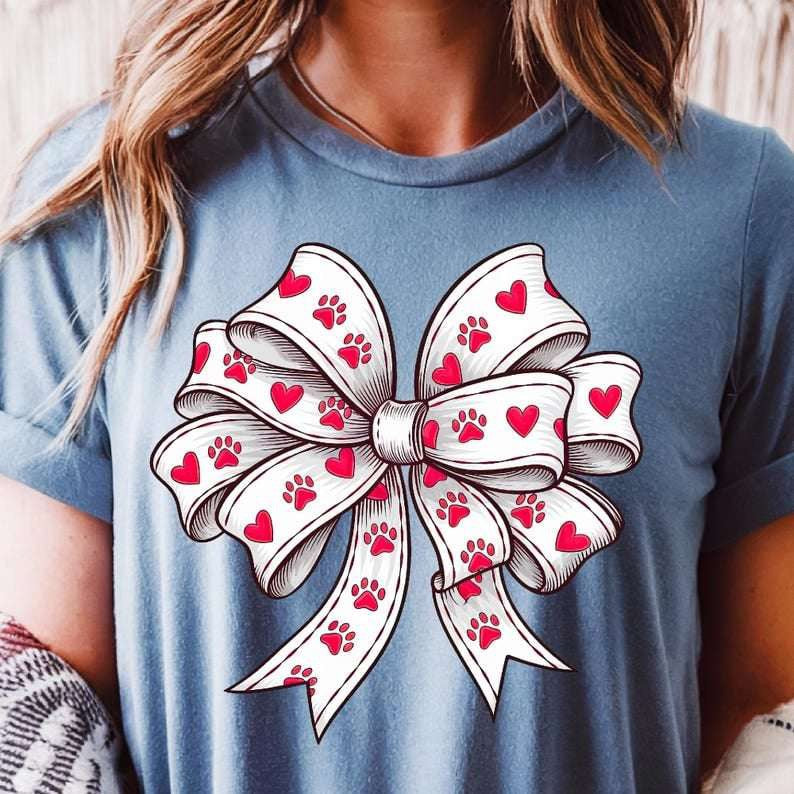 Paw print Valentine bow 75910 DTF transfer