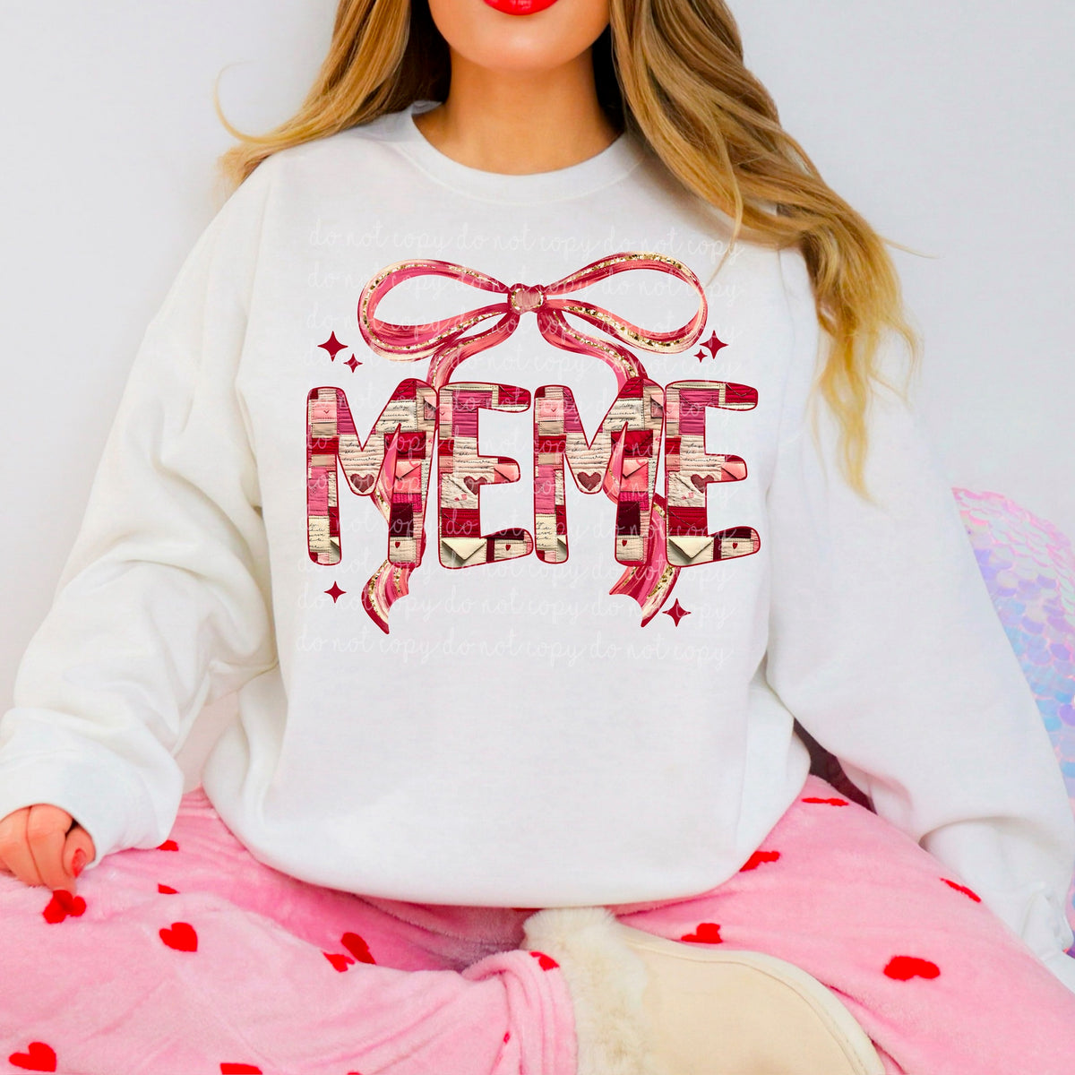 Meme Valentines Font with bow (exclusive) DTF transfer