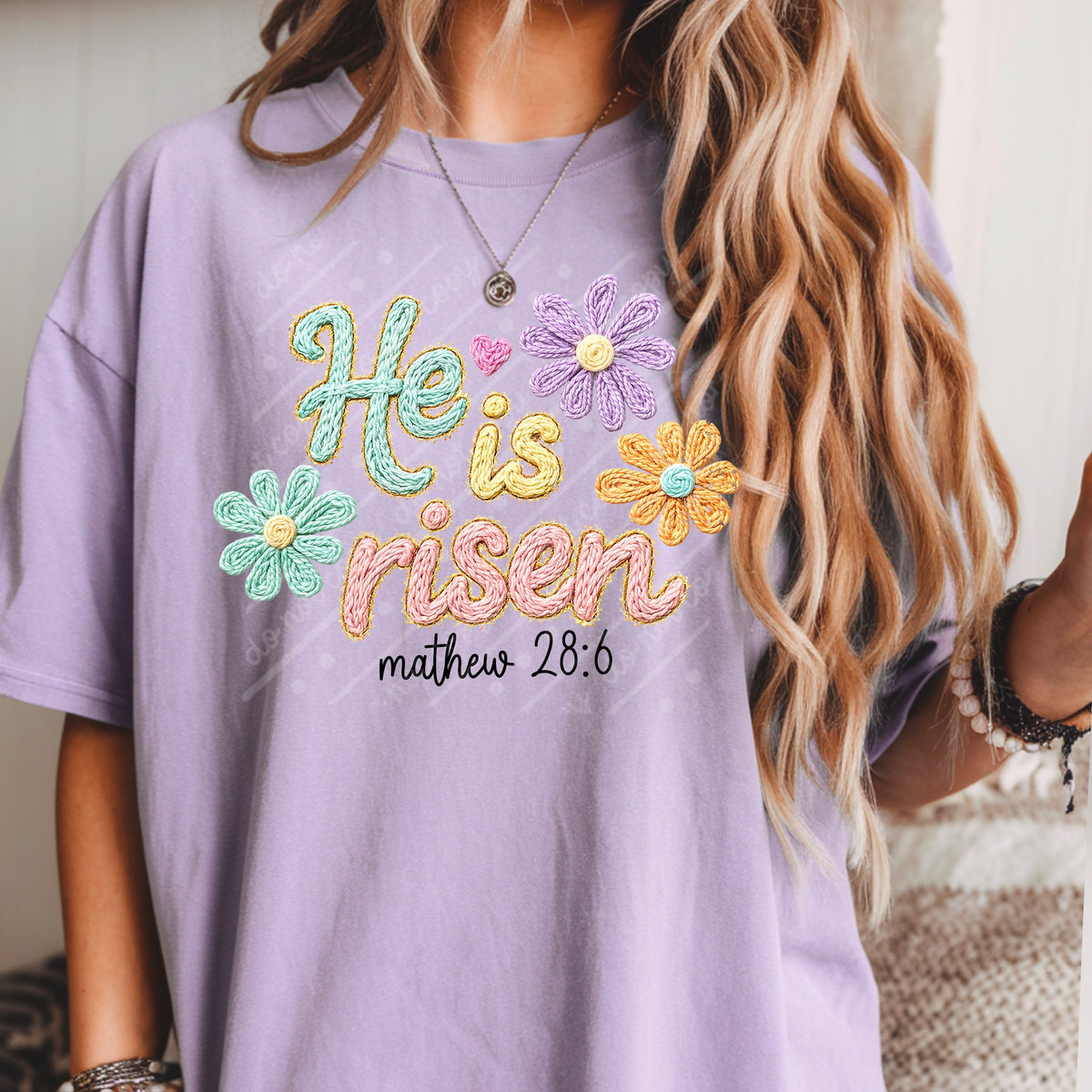 He is risen faux crochet flowers DTF Transfer
