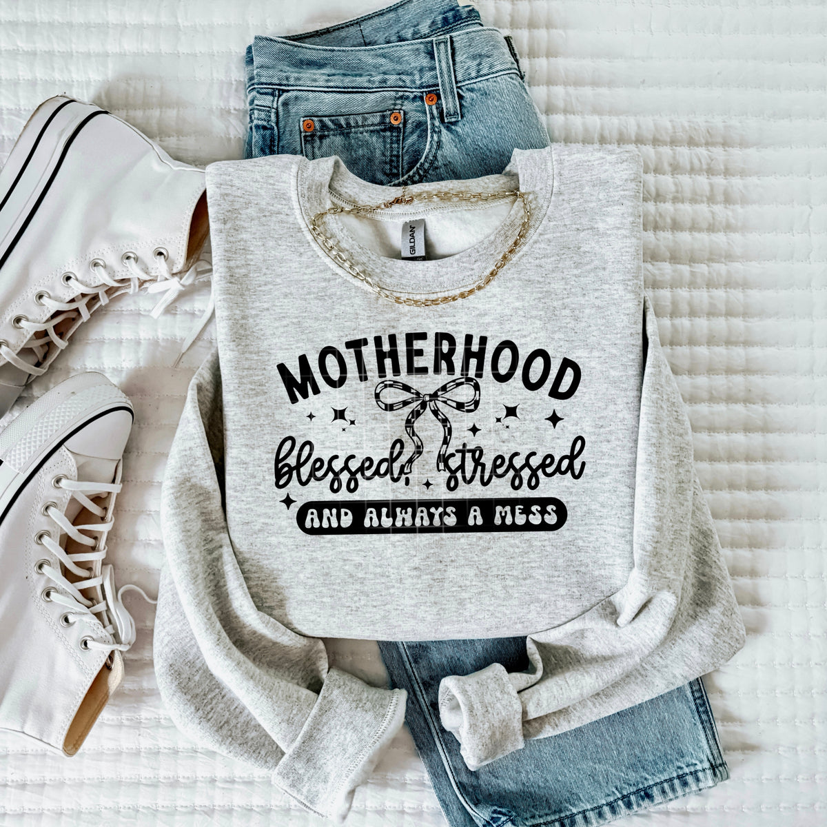 Motherhood Blessed Stressed BLACK (CSC) DTF Transfer