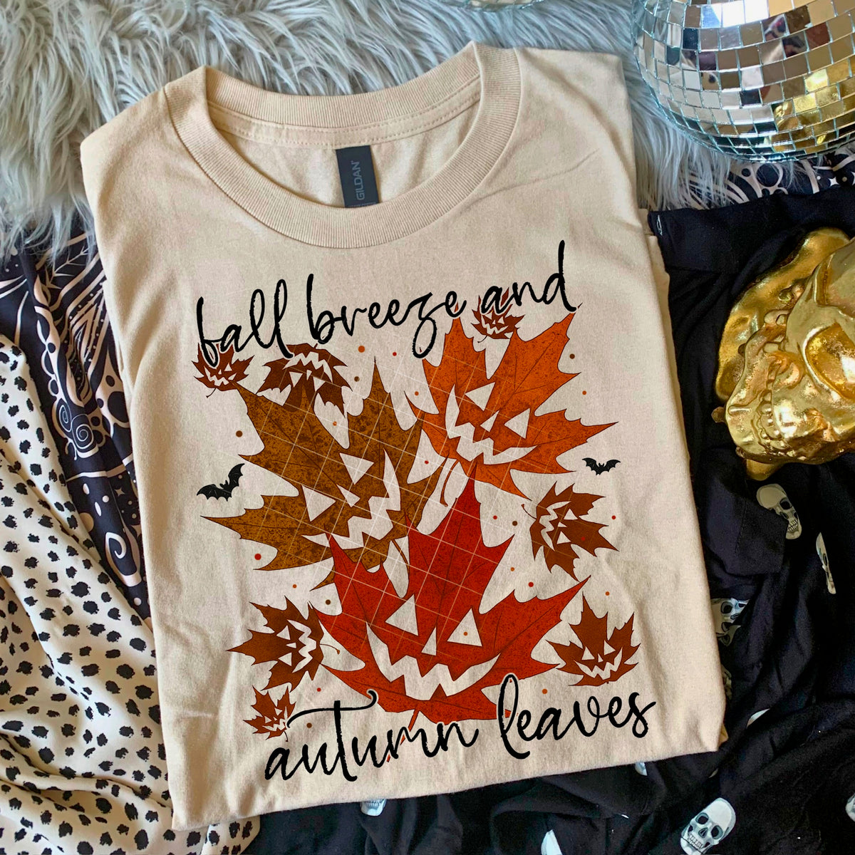 Fall Breeze Autumn Leaves scary leaves black words 110807 DTF transfer