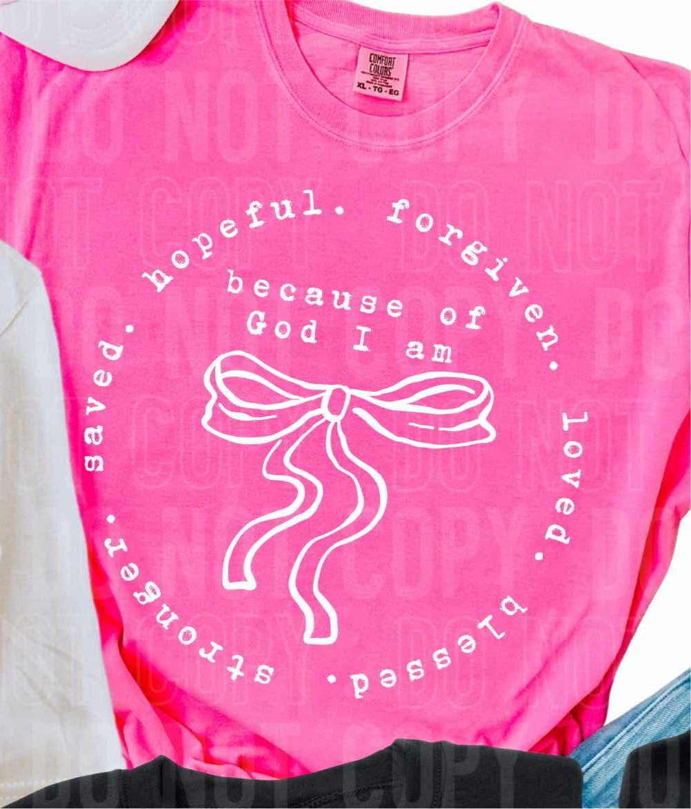 Stronger saved hopeful forgiven circle WHITE with bow (SBB) DTF transfer