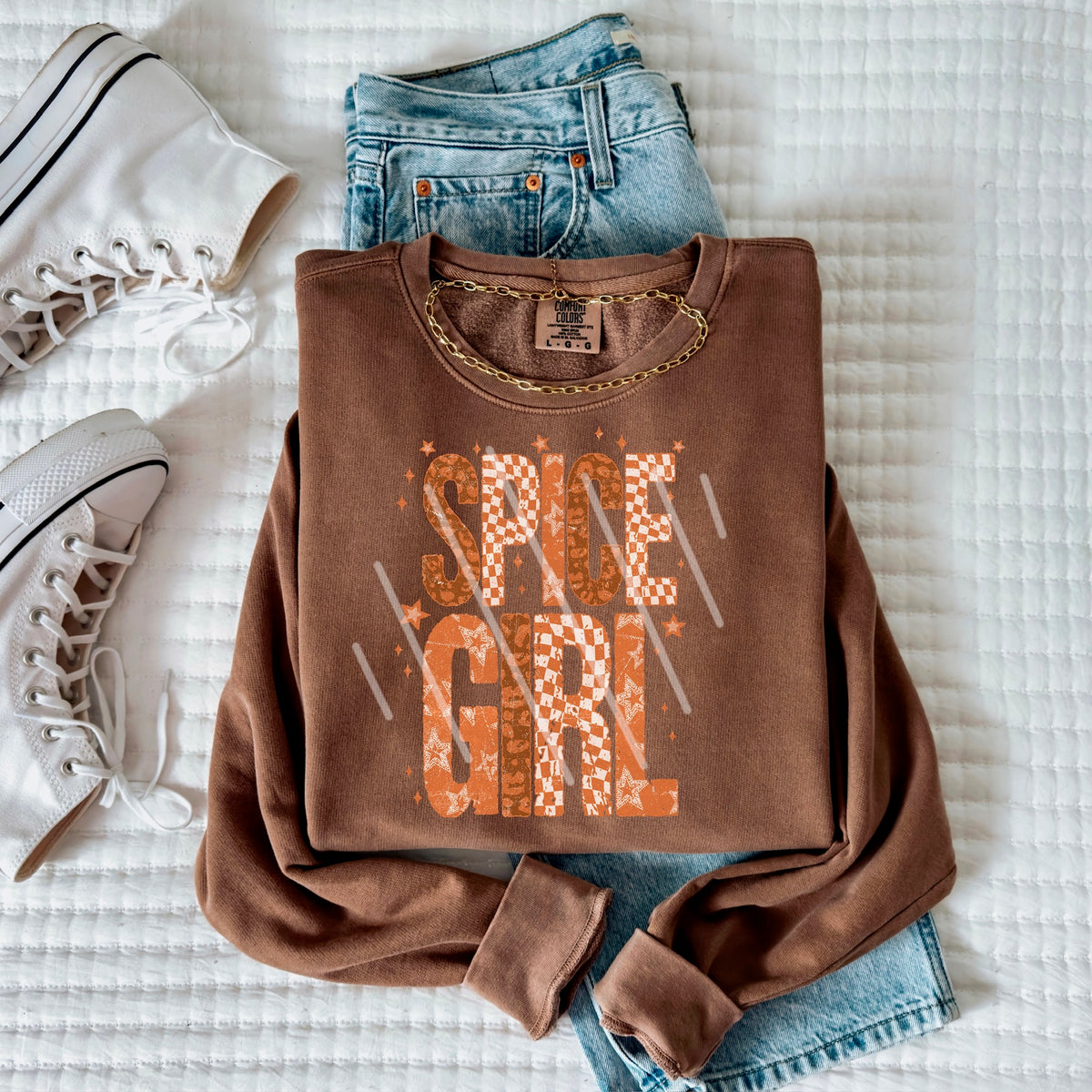 Spice Girl Orange checker and cheetah 113669 DTF transfer