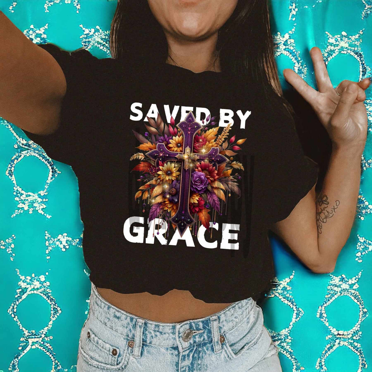 Saved by grave cross 53749 DTF transfer