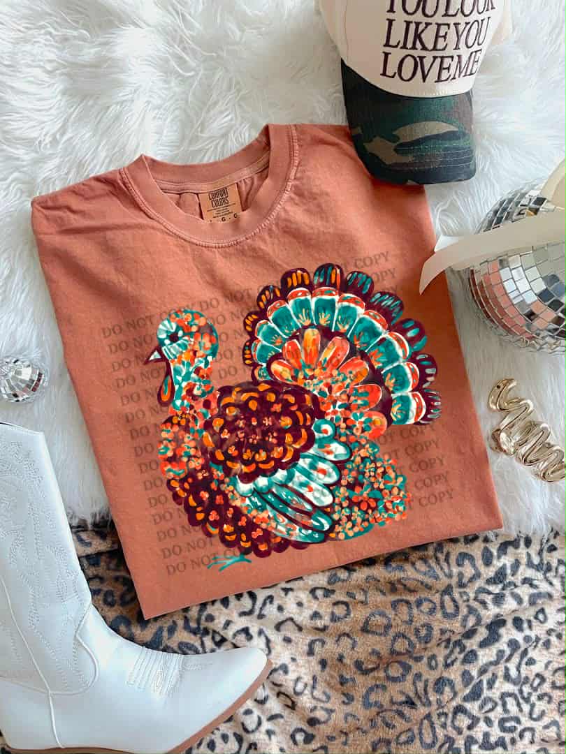 Abstract Turkey SCG (brown purple and teal) DTF transfer