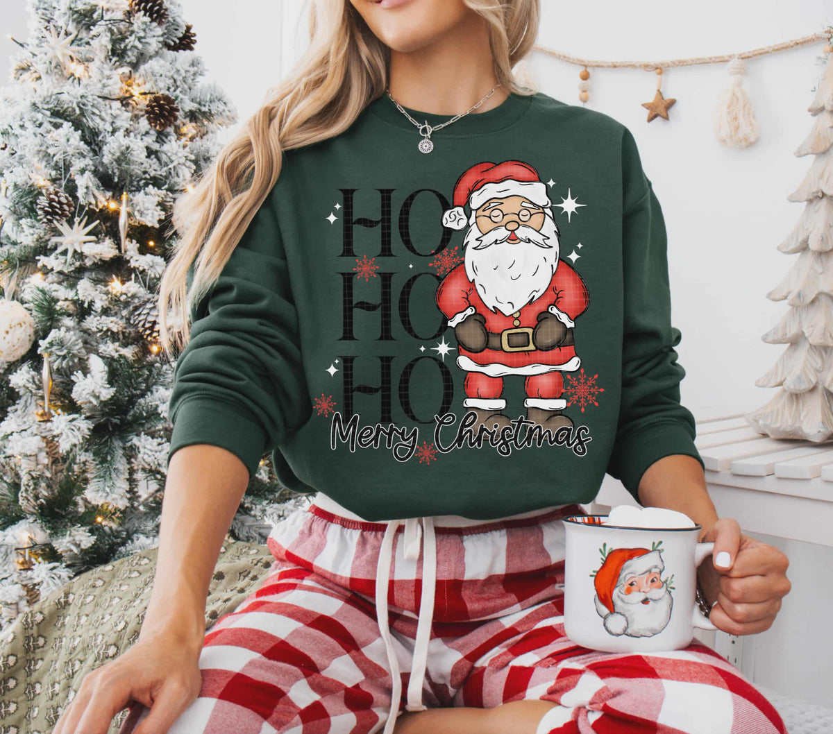 Ho Ho Ho stacked Santa light skin tone BLACK WORDS (linda) DTF Transfer