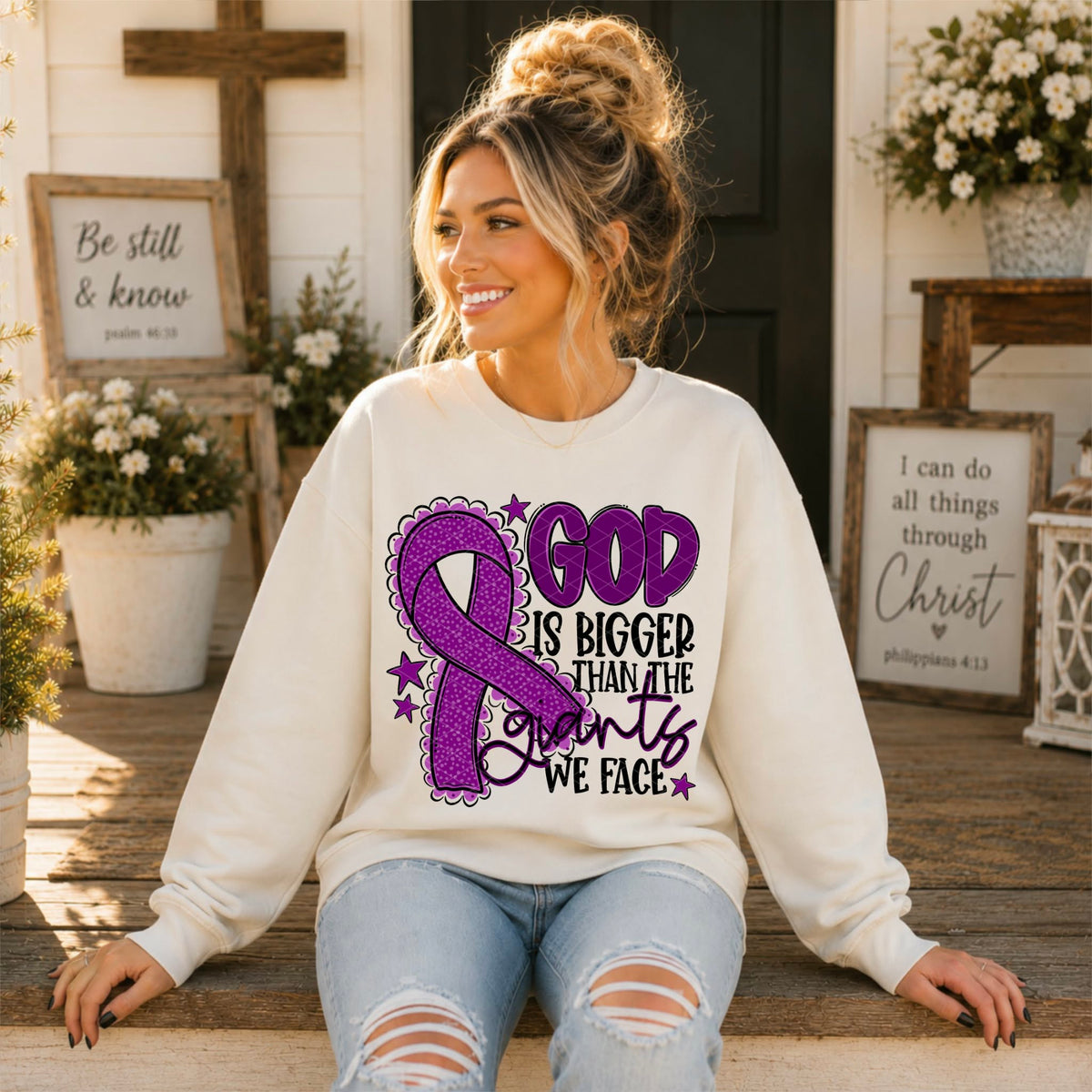 God is bigger than the giants we face VIOLET  ribbon (SDD) DTF Transfer