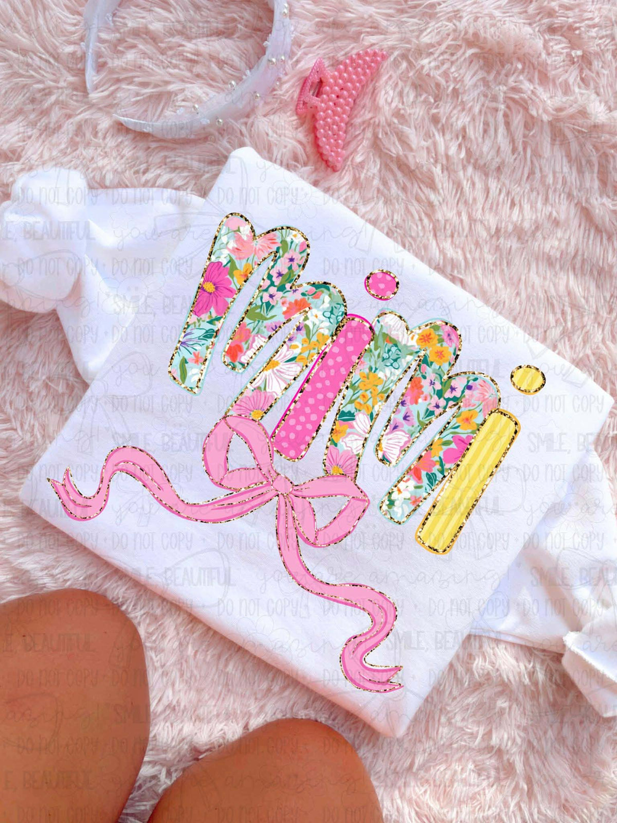 Mimi pinks and yellow patterns with bow (Carter) DTF Transfer