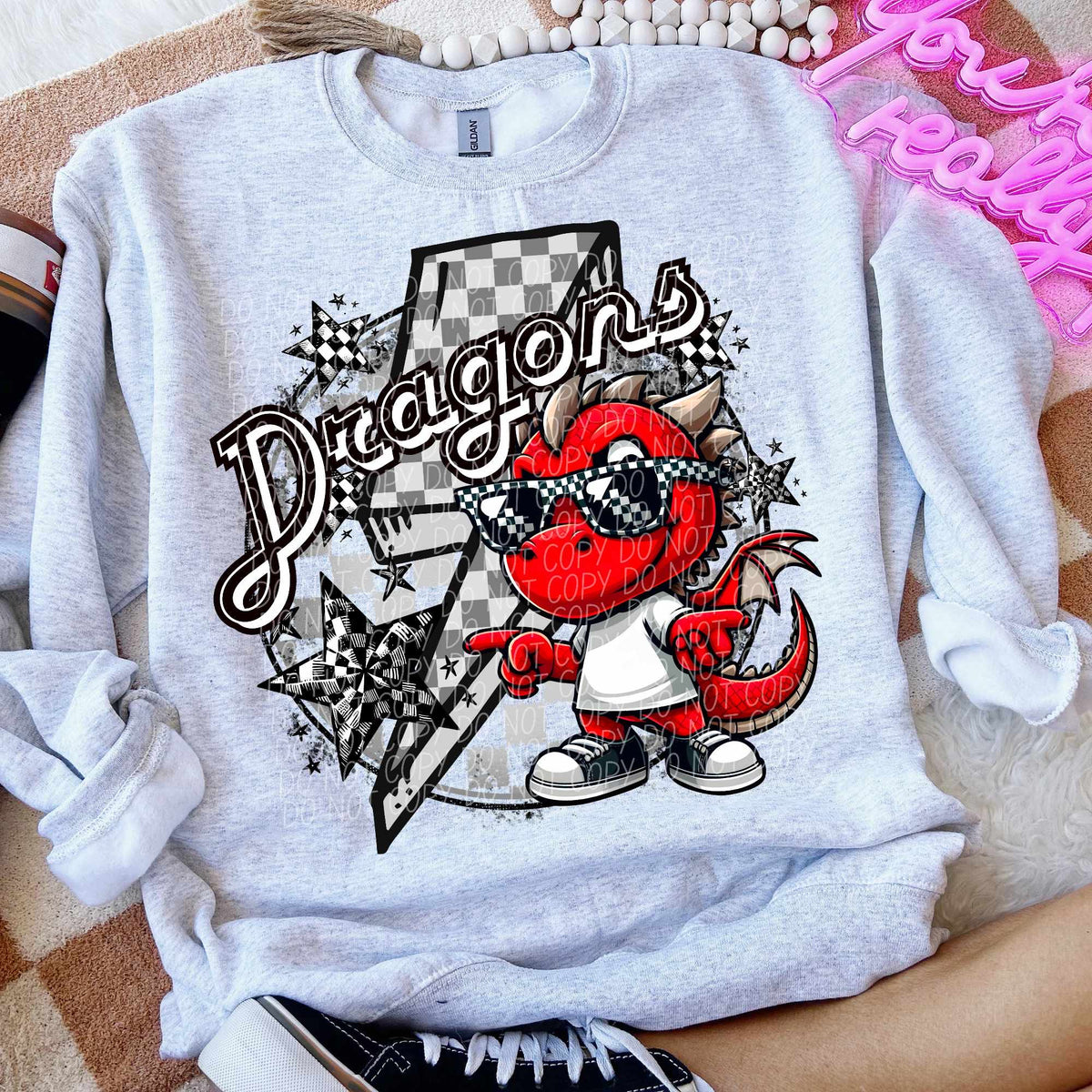 Dragons white shirt lightning bolt (CITY) 52486 DTF transfer