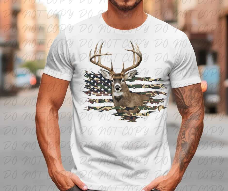 Deer with CAMO flag background (vintage) 67388 DTF transfer
