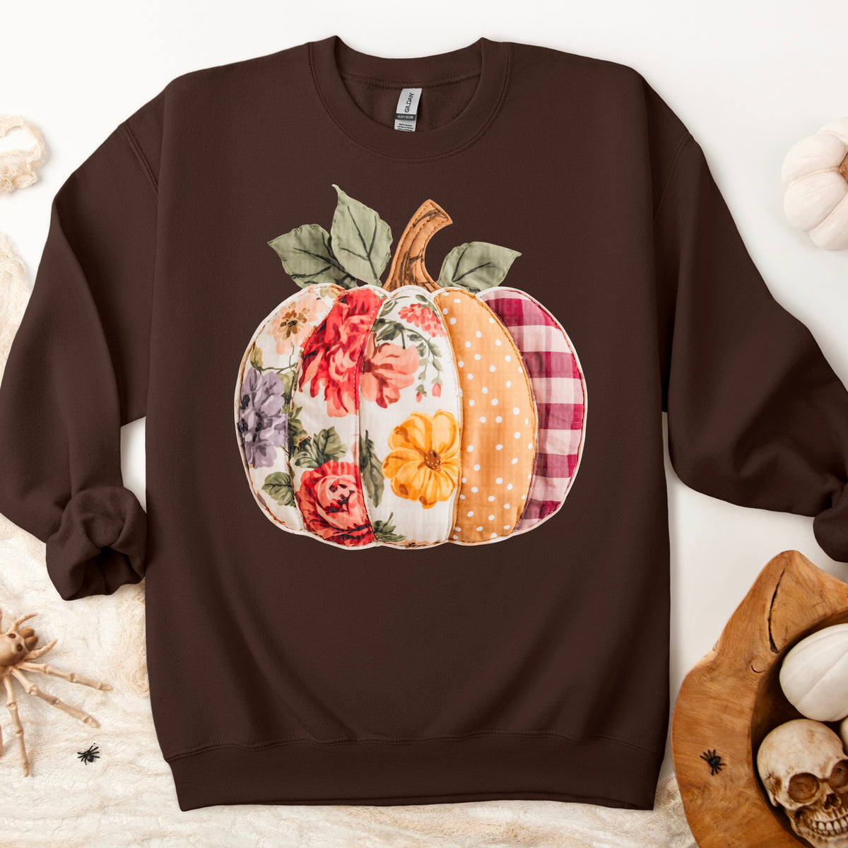 Faux Fabric pumpkin with patchwork (with plaid and florals) 113349 DTF transfer