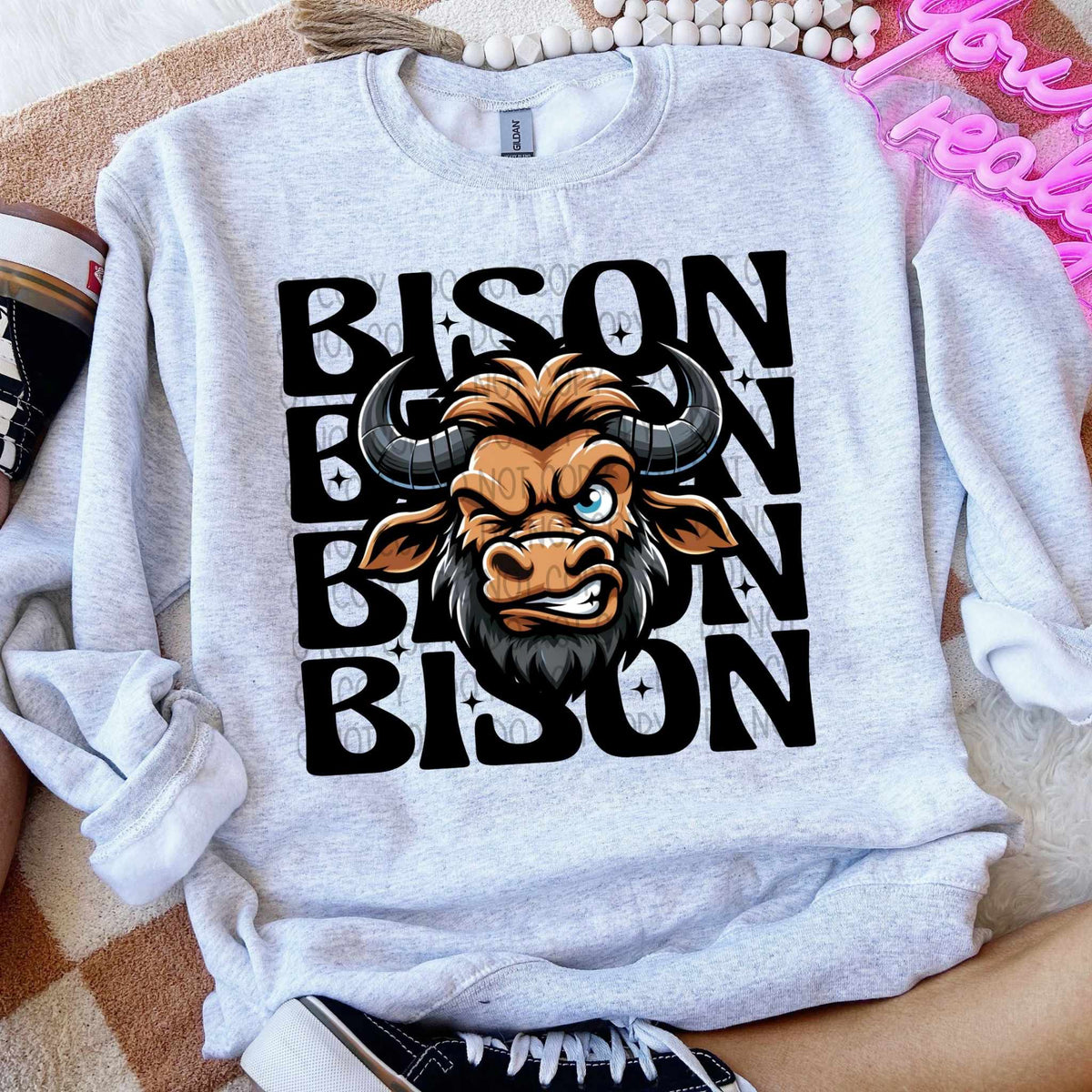 Bison stacked Winking Mascot SWD 49205 DTF transfer