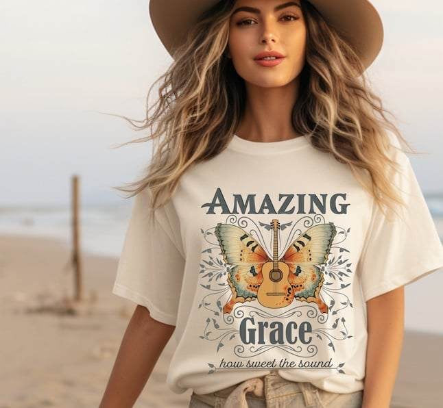 amazing grace butterfly and guitar 64303 DTF transfer