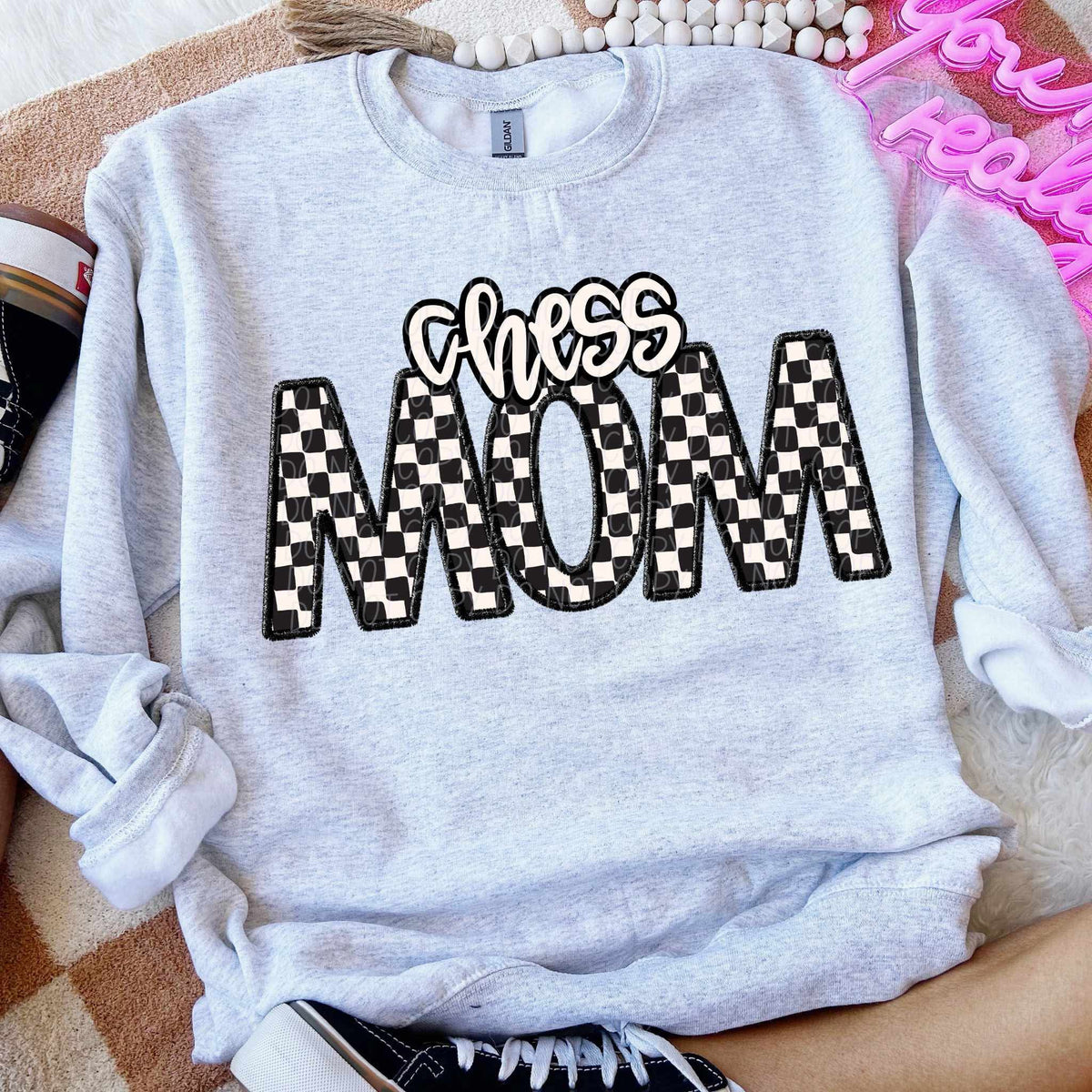 Chess mom checkered city DTF transfer