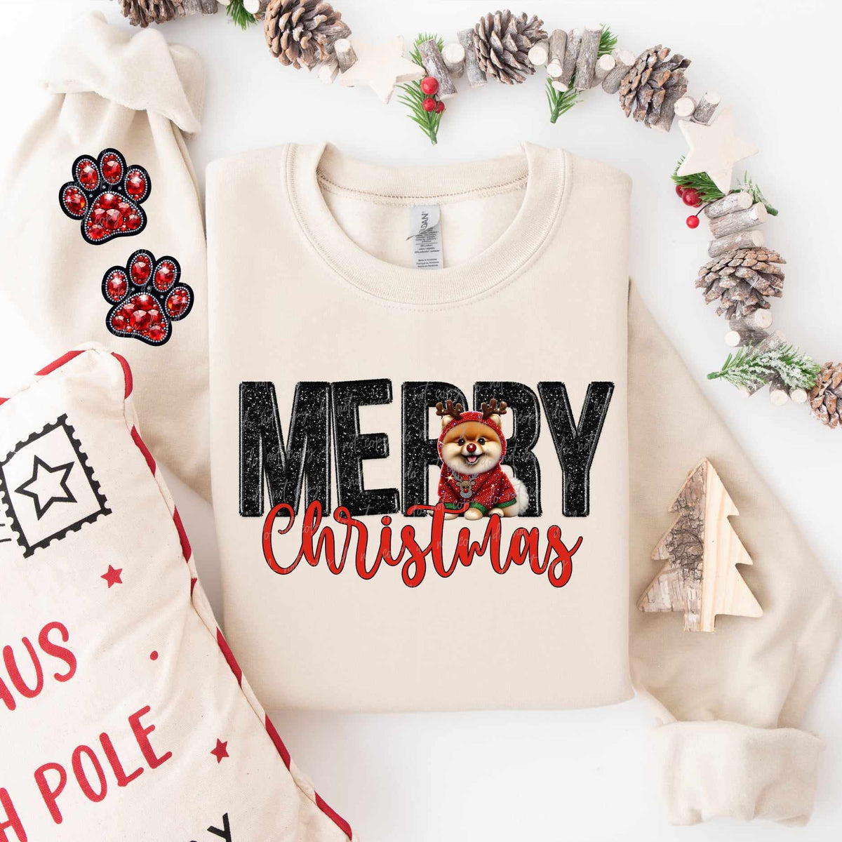 Merry Christmas Pomeranian FRONT ONLY (VIRGO) 53818 DTF transfer