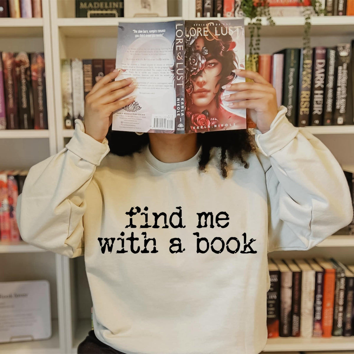 Find me with a book black font (abd) DTF transfer